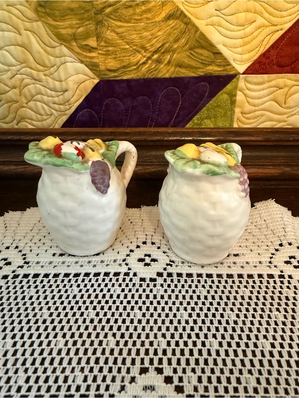 Vintage 1960s Ceramic Fruit Basket Pitcher Salt & Pepper Shakers Made in Japan